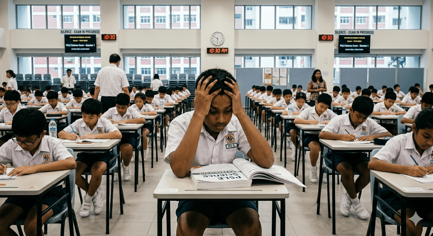 Primary school child feeling anxious during an exam