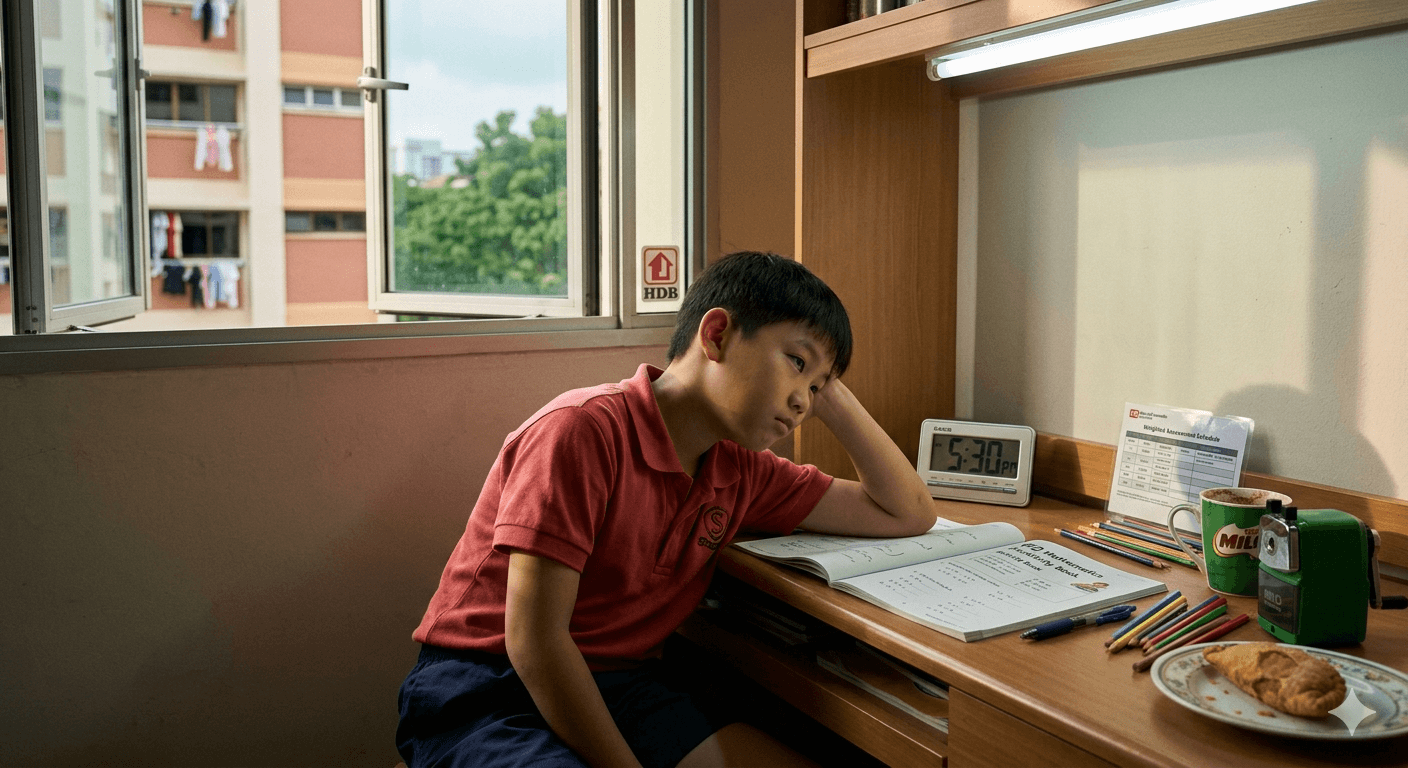 Primary school child feeling unmotivated while studying