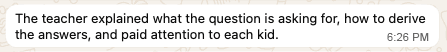 Parent feedback after trial about teacher explanation.
