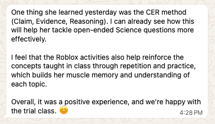 Parent feedback after trial about CER practice.