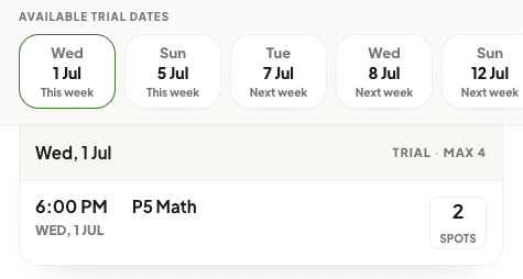 Ottodot trial timeslot selection screen