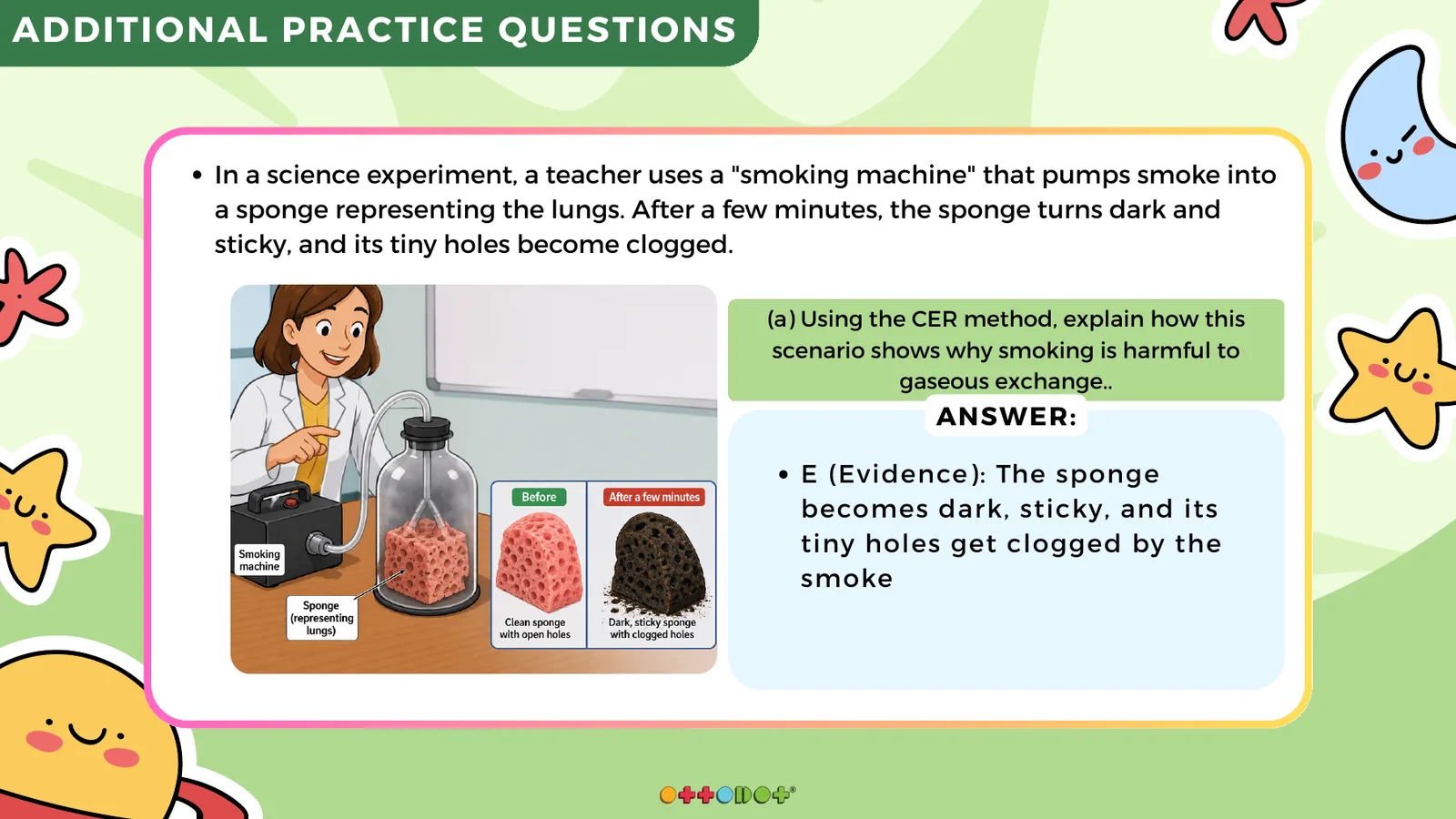 Smoking machine sponge question for Primary Science CER