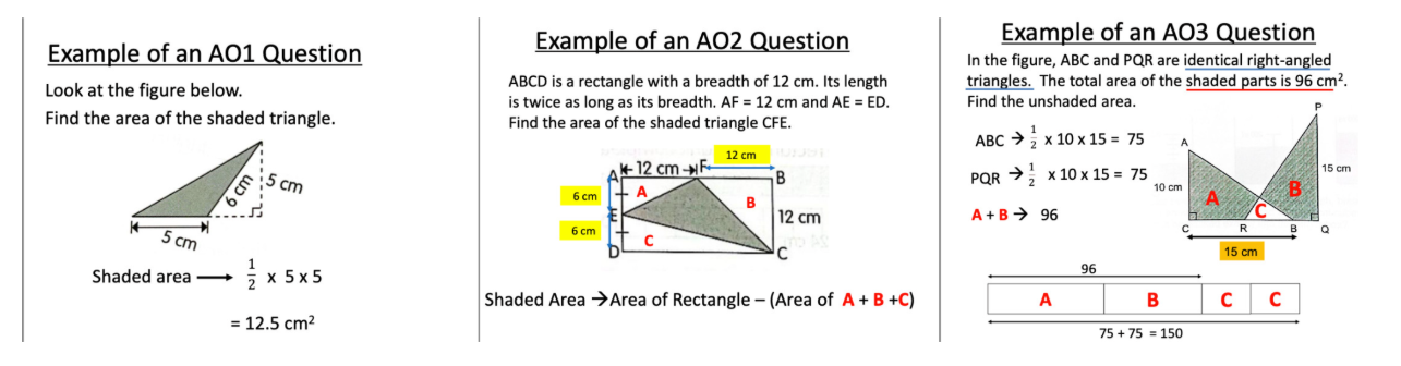 Examples of AO1 AO2 and AO3 PSLE Math questions
