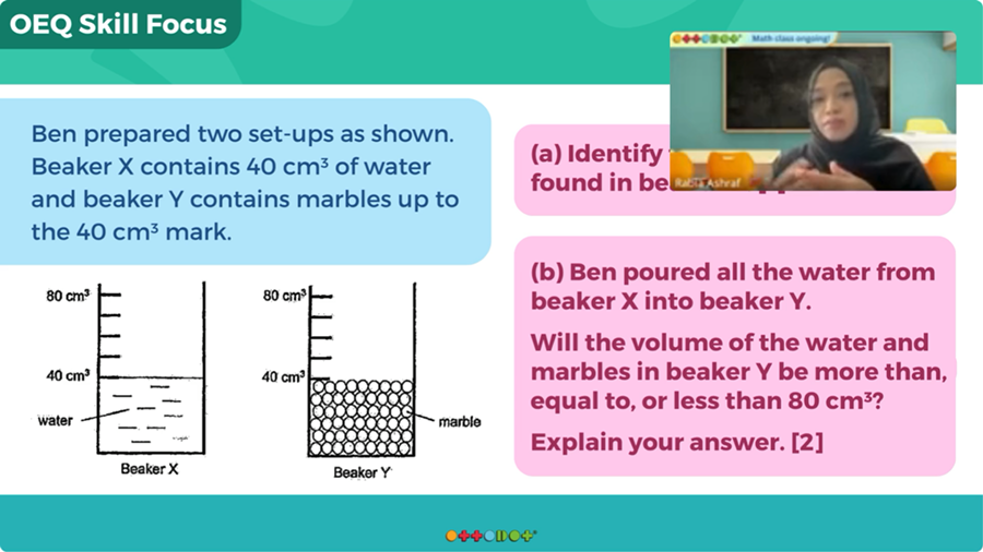 Ottodot live Science class showing teacher-led open-ended question practice