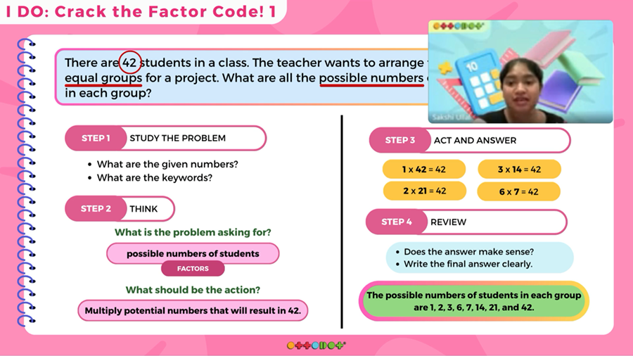 Ottodot live word problem class showing teacher guidance and structured problem-solving steps